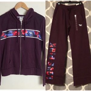 Pink VS | tropical maroon sweat suit